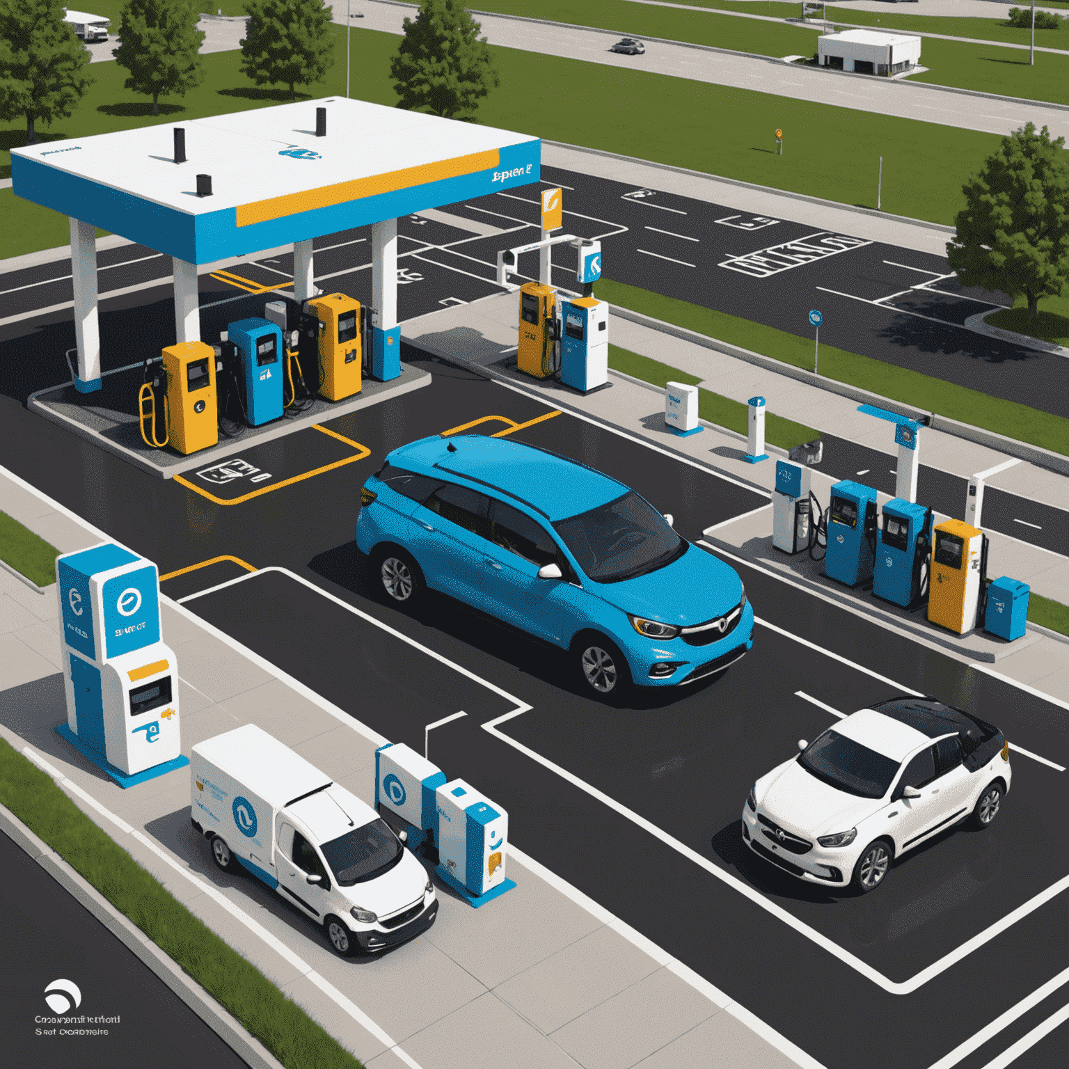 Infographic showing a smart fuel management system with IoT sensors, AI-powered analytics, and real-time supply chain optimization for gas stations